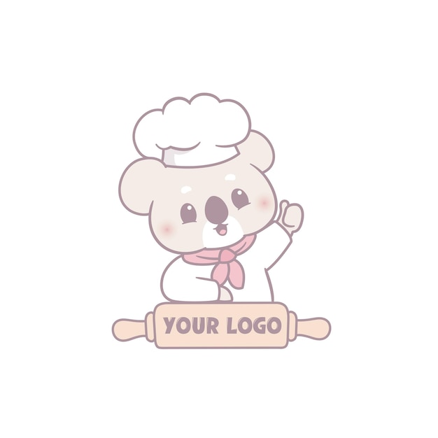 Logo maskotki szefa kuchni koala kawaii dla logo restauracji i piekarni