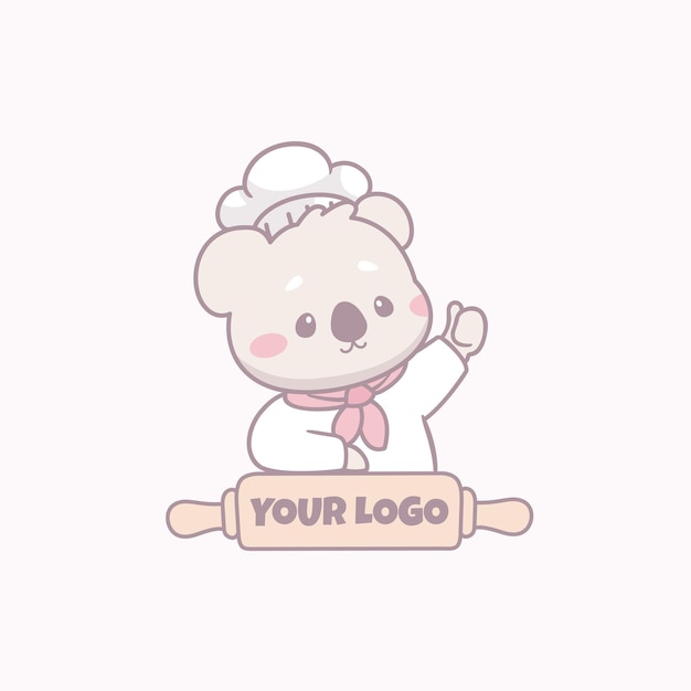 Logo maskotki szefa kuchni koala kawaii dla logo restauracji i piekarni
