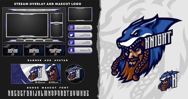 Plik wektorowy logo maskotki tribal knight i szablon nakładki twitch