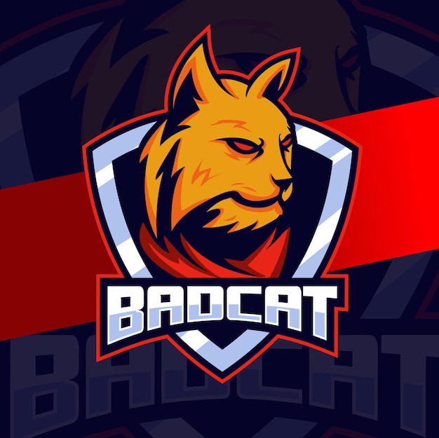 Plik wektorowy logo maskotki z głową złego kota dla koncepcji logo e-sportu i sportu lub gier