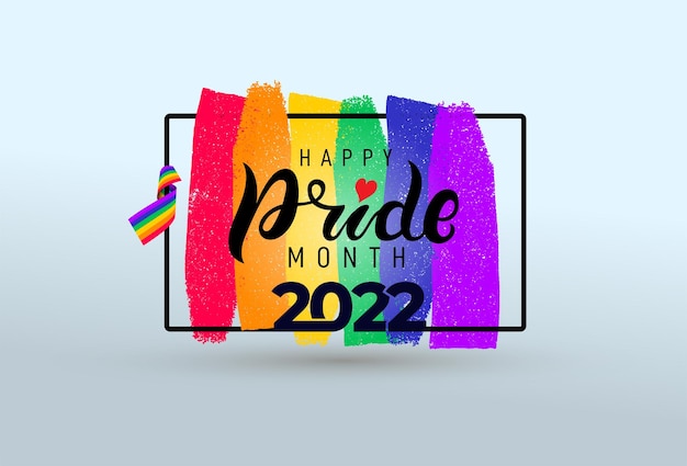 Logo Miesiąca Dumy 2022 Z Tęczową Flagą Symbol Dumy Z Sercem Mniejszości Seksualne Lgbt Geje I Lesbijki Baner Miłość To Miłość Szablon Projektanta Znak Ikona Kolorowe Pociągnięcia Pędzlem Tęcza