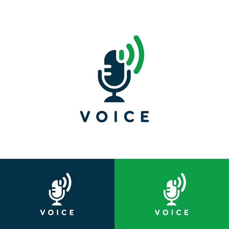 Logo mikrofonu głosowego z szczegółowym podcastem i szablonem muzycznym