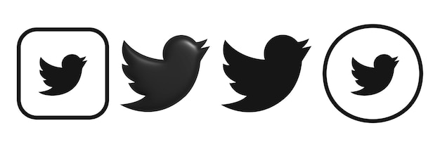 Logo Na Twitterze. Logo 3d Na Twitterze. Zestaw Ikon Twittera. świergot Czarny Ikona 3d.