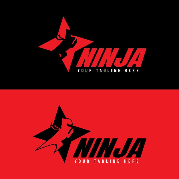 Plik wektorowy logo ninja płaski prosty szablon projektu