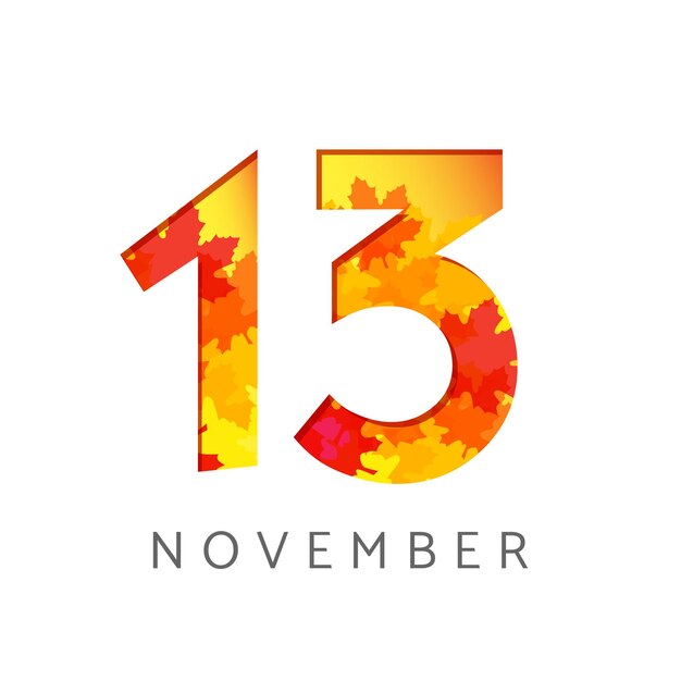 Logo Numeru Kalendarza Z 13 Listopada Koncepcja Znaku Jesiennego Planista Lub Szablon Banera 1 I 3 Symbol