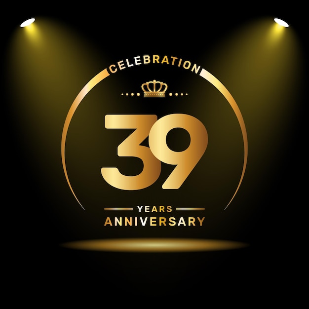 Plik wektorowy logo obchodów 39. rocznicy ze złotym numerem i pierścieniem