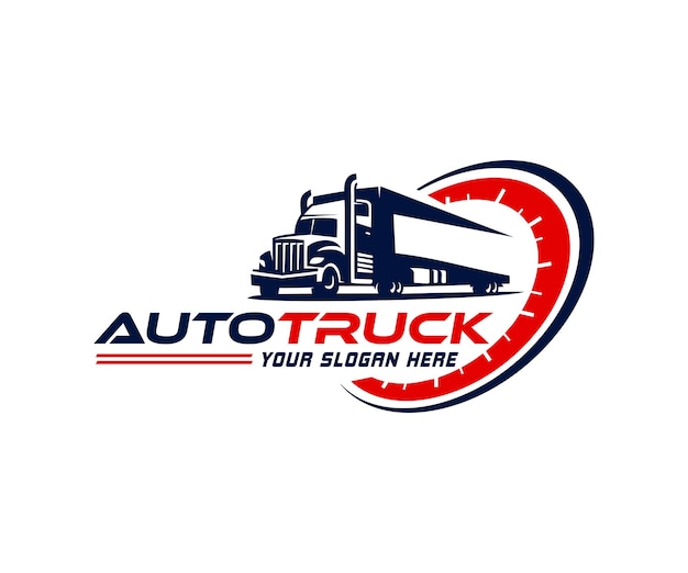 Plik wektorowy logo odznaki odznaki towarowej szybkiej ciężarówki 18-kołowej z izolowanym wektorem prędkościomierza
