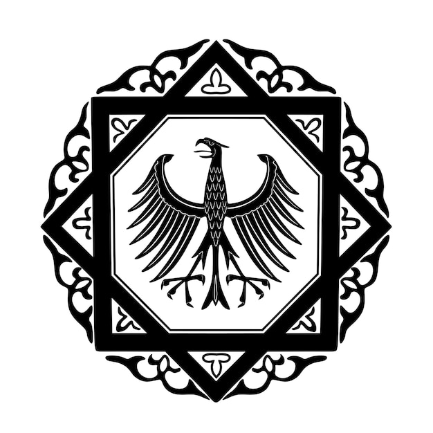 Logo Orła Z Kwiecistą Ramą Model 33 Ręcznie Robiona Kolekcja Sylwetki