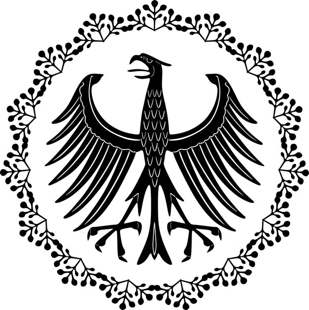 logo orła z kwiecistą ramą ręcznie robiona sylwetka w kolorze czarnym