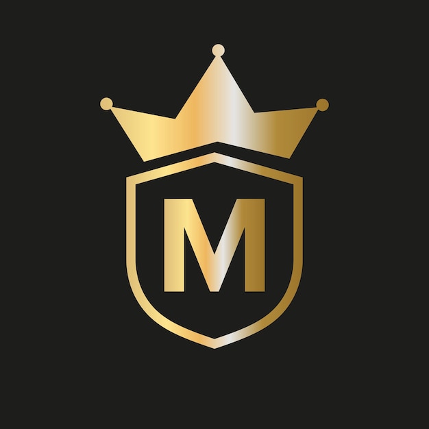 Plik wektorowy logo osłony korony na literze m symbol wektorowy z eleganckim złotym kolorem