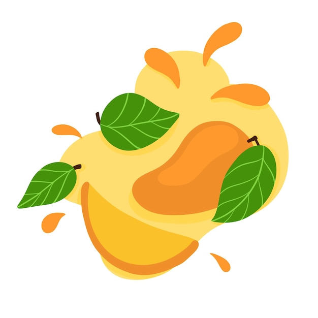 Logo Owocowe Soczyste Mango Ręcznie Rysowane W Stylu Płaskich Owoców Tropikalnych