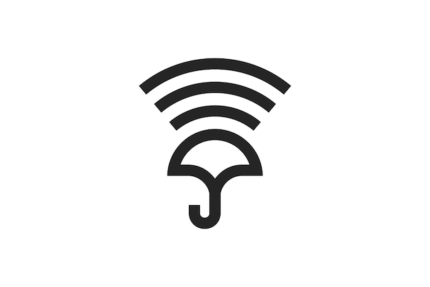 Logo parasola wifi z monogramem w prostym stylu i grafiką wektorową