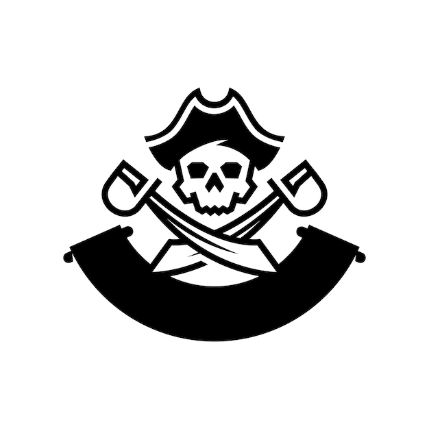 Plik wektorowy logo pirata skull of dead z kapeluszem i emblematem maskotki marynarza crossing swords żeglarz-szkielet