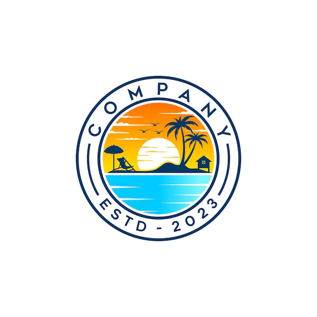 Logo Plaży Lub Wybrzeża W Prostym Słońcu I Oceanie