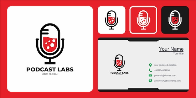 Logo Podcast Labs Z Projektem Mikrofonu I Wizytówką