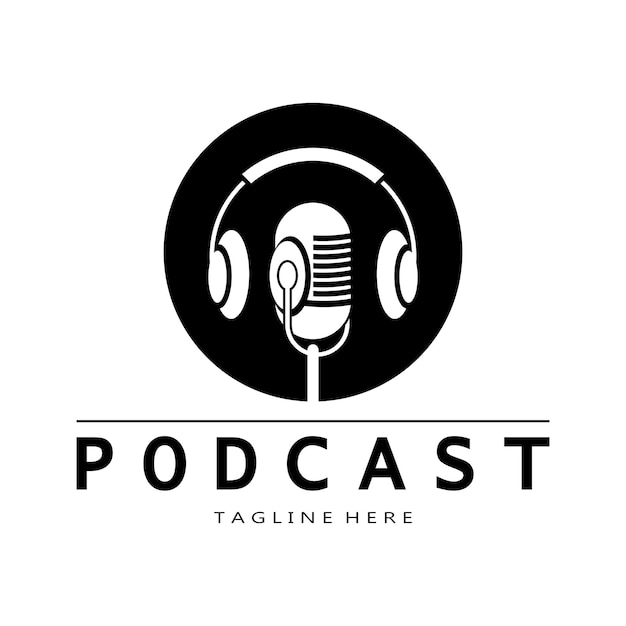 logo podcastu z mikrofonem i słuchawkami dźwiękowe fale radiowe dla talk show w studiu informacje o czacie