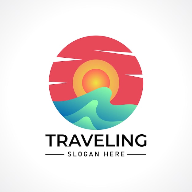 Logo podróżujące ze słońcem i falą oceanu