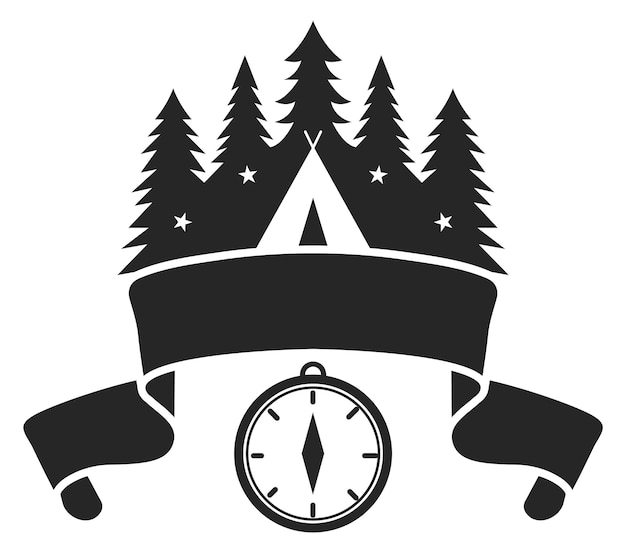 Logo Podróży Outdoor Camping Czarny Emblemat Z Pustą Wstążką