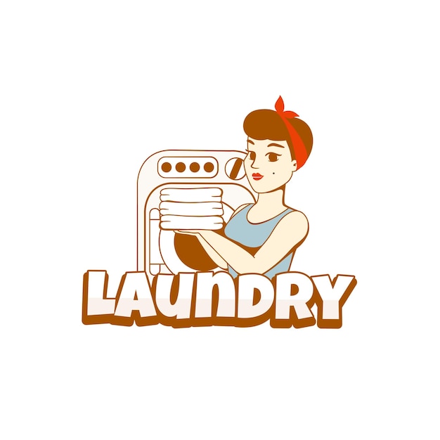 Logo pralni z logo postaci maskotki do prania kobiety