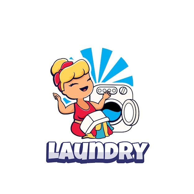 Logo pralni z logo postaci maskotki słodkiej dziewczyny do prania