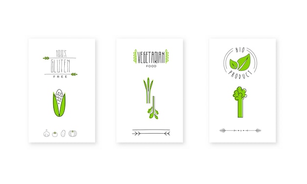 Logo Produktu Biologicznego, Odznaki żywności Wegetariańskiej, Emblemat Może Być Używany Do Organicznego Sklepu Wegańskiego, Rynku Rolników, Wektor Ilustracja Izolowana Na Białym Tle