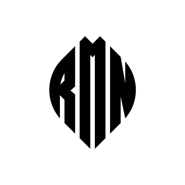 Plik wektorowy logo rmn z okrągłymi literami w kształcie okręgu i elipsy rmn z elipsami w stylu typograficznym trzy inicjały tworzą logo kręgu rmn emblemat kręgu abstrakt monogram