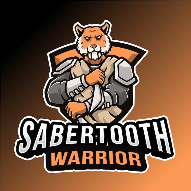 Logo Sabertooth Warrior Na Pomarańczowym I Czarnym Tle