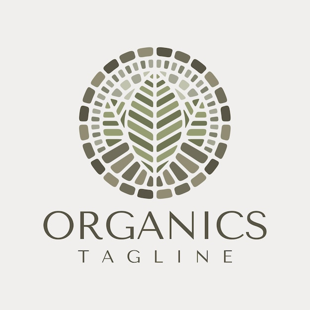 Plik wektorowy logo sloganu organics z liściem pośrodku.
