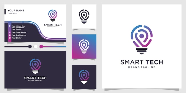 Logo Smart Tech Ze świeżym Stylem Graficznym Linii Gradientu I Projektem Wizytówki