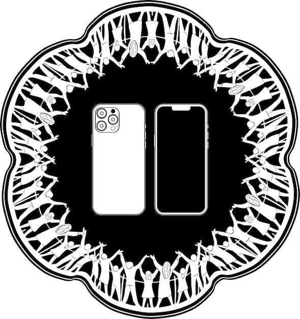 Logo Smartfona Z Ludźmi Koło Ramki Jedność Ręcznie Robiona Sylwetka Nr 2