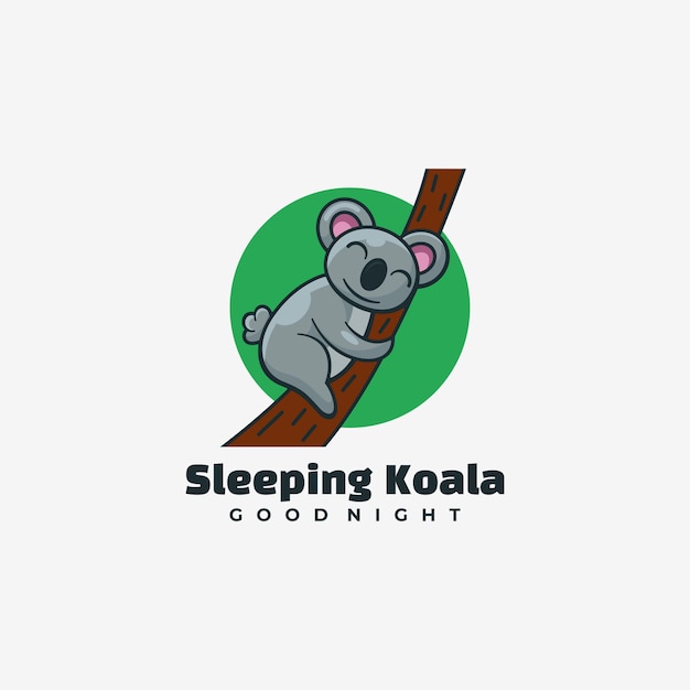 Logo Spanie Koala Prosty Styl Maskotka.