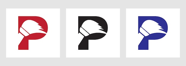 Plik wektorowy logo sprzątania domu na literze p koncepcja z ikoną czystego pędzla symbol usługi pokojówki