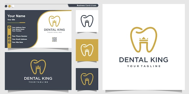 Logo Stomatologiczne W Stylu Królewskiej Korony I Szablon Projektu Wizytówki Premium Wektorów