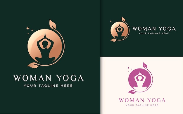 Logo sylwetki jogi w kształcie koła w kształcie liścia