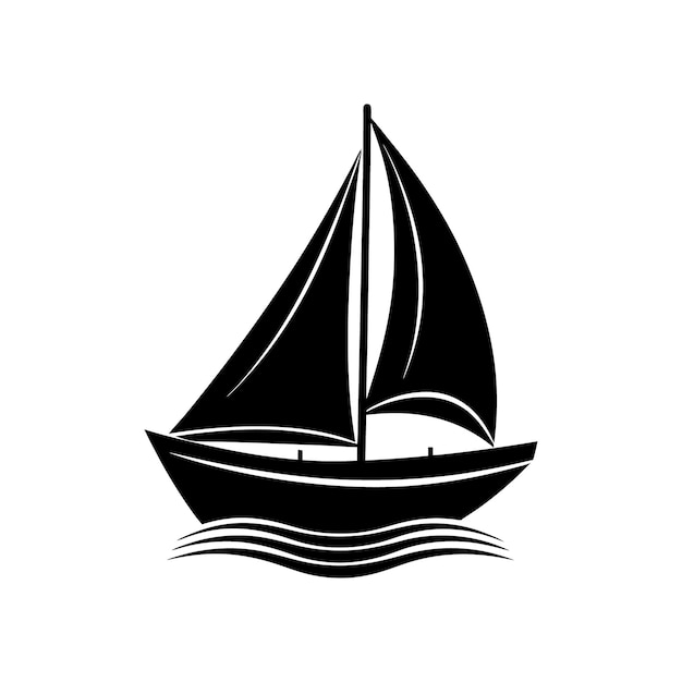 logo sylwetki statku żaglowego w stylu konstrukcji wektorowej płaskiej