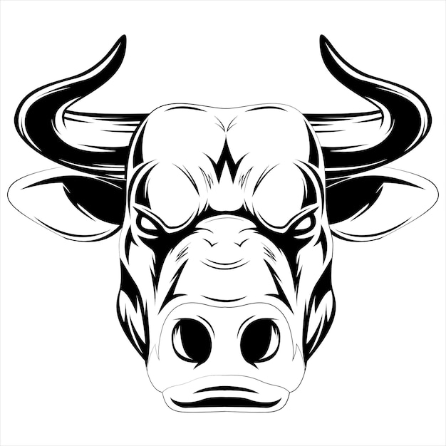 Logo Sztuki Linii Głowy Krowy Czarno-biały Wektor