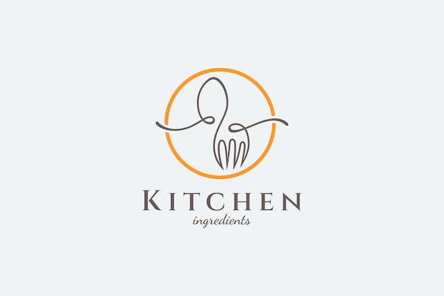 Logo Talerza Z łyżką I Widelcem W Prostym Stylu Projektowania Linii, Idealne Do Kulinarnego Jedzenia I Kuchni W Restauracji