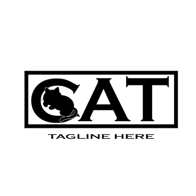 Logo tekstowe kota z sylwetką kota Ilustracja logo nazwy kota