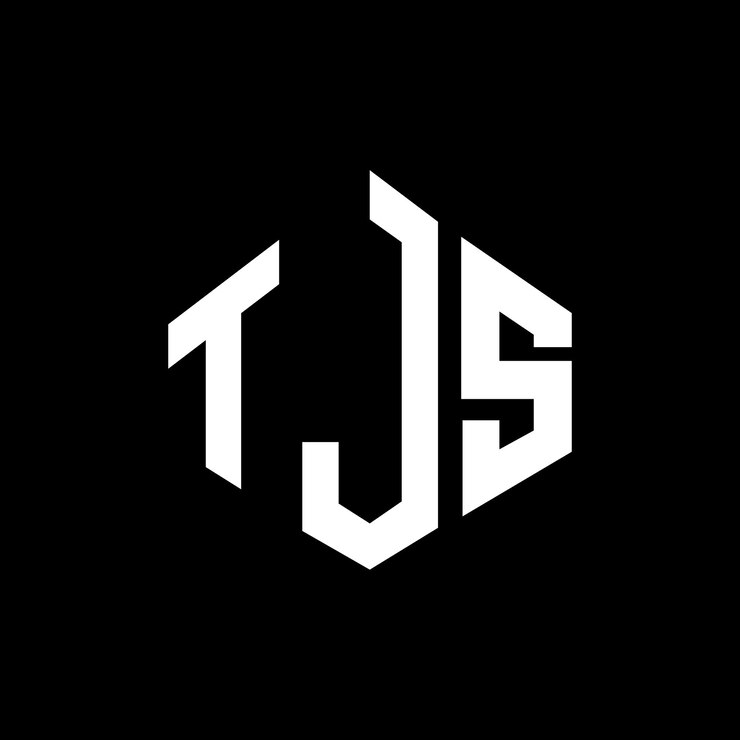 Wektor logo tjs z kształtem wieloboku tjs wielobok i kształt kostki tjs sześciokąt wektorowy szablon logo kolory białe i czarne tjs monogram logo biznesowe i nieruchomości