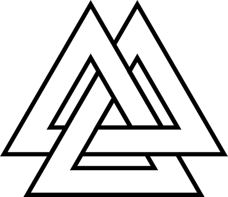Wektor logo trójkąta z symbolem valknut symbol epoki wikingów tatuaż węzeł celtycki