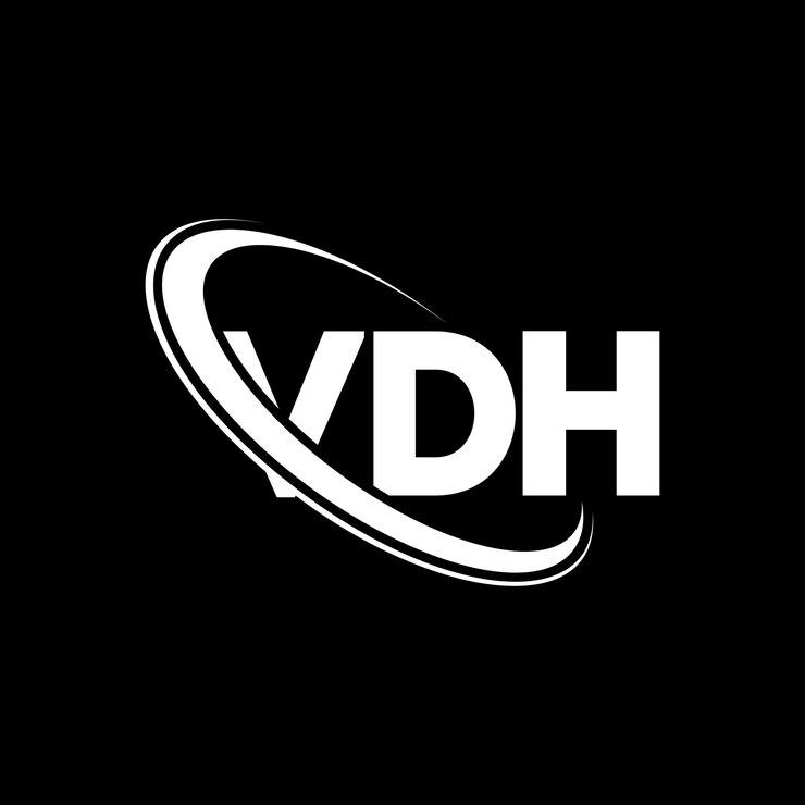 Wektor logo vdh (litera vdh) - inicjały logo vdh połączone z okręgiem i dużymi literami, logo vdh (typografia dla biznesu technologicznego i marki nieruchomości)