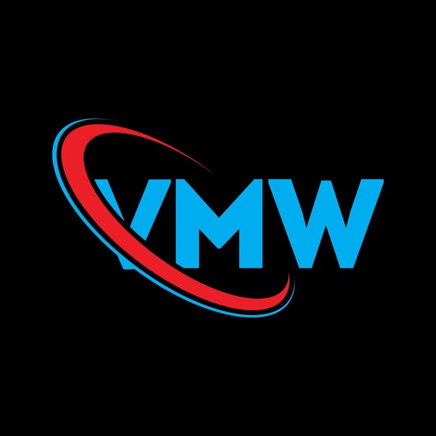 Logo VMW (literatura VMW) Projekt logo VMW (inicjały) Logo VMW powiązane z okręgiem i wielkim monogramem Logo VMW typografia dla firmy technologicznej i marki nieruchomości