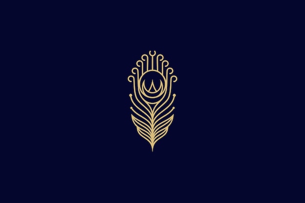 Logo W Stylu Linii Pawich Piór W Złotym Kolorze