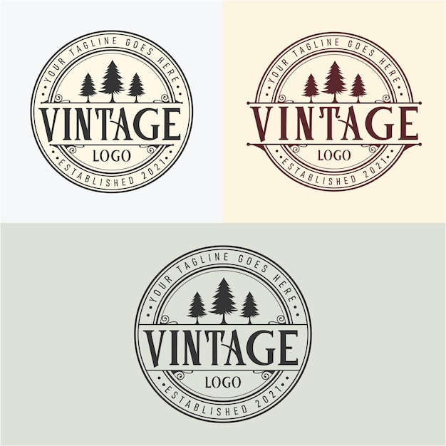Plik wektorowy logo w stylu retro vintage wektor logo retro drzewo las