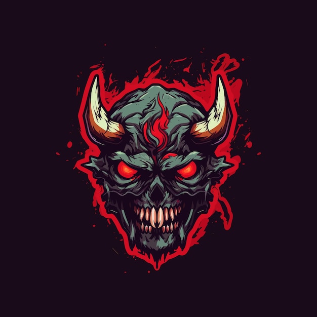 Logo wściekłej głowy czerwonego diabła zaprojektowane w stylu ilustracji e-sportu
