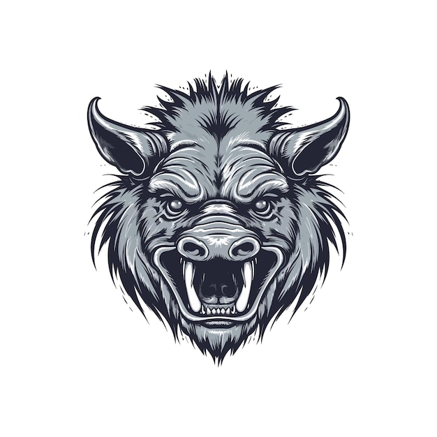 Plik wektorowy logo wściekłej twarzy dzikiej świni z dwoma dużymi kłami wychodzącymi z jego zamkniętych ust