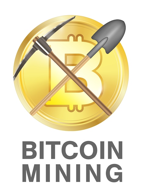 logo wydobywania bitcoinów z kilofem i łopatą