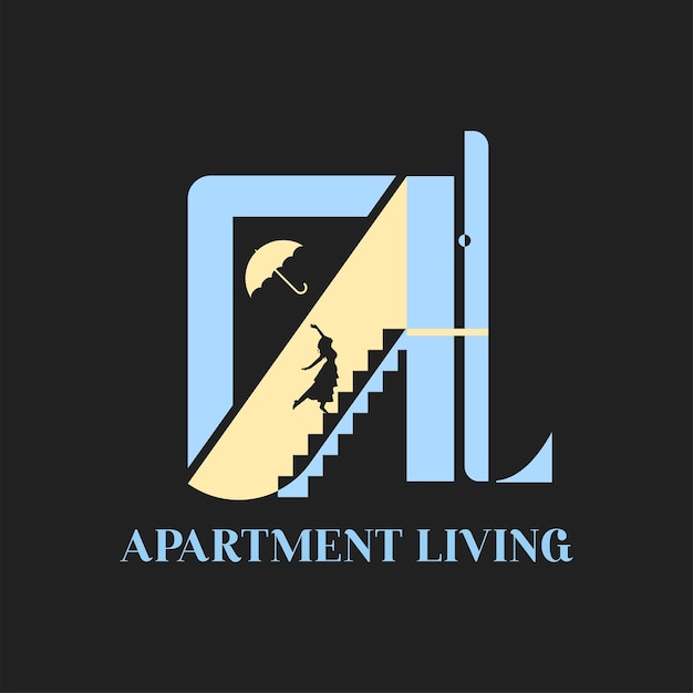 logo z ilustracjami wektorowymi kobiet i schodów do projektowania logo mieszkań lub mieszkań