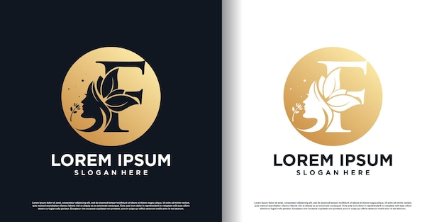 Logo z literą f z przyrodniczą pięknością unikalna koncepcja stylu Premium Vector