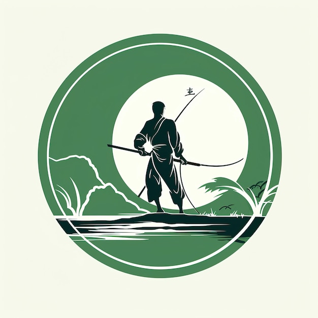 Logo Z łucznikiem Kyudo Zielony Motyw Z Białym Kółkiem